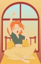 Cute little girl stretching in bed in the morning vector illustration Royalty Free Stock Photo